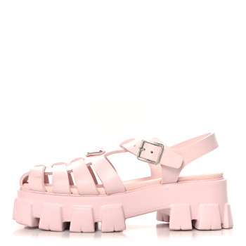 PRADA Foam Rubber Metal Triangle Logo Monolith 55mm Cage Sandals 40 Alabastro