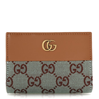 GUCCI Moire Calfskin Monogram Bi-Fold Wallet Azure Harness Brown