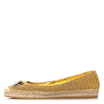GUCCI Cotton Malaga Kid Crochet Pearly GG Lilibeth Espadrille 38 Gold