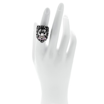 GUCCI Metal Crystal Lion Head Ring 6.25 Pink Silver