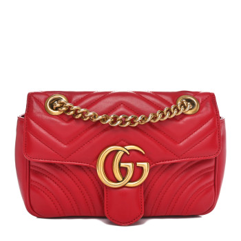 GUCCI Calfskin Matelasse Mini GG Marmont Shoulder Bag Hibiscus Red