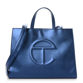 TELFAR Metallic Vegan Leather Medium Shopping Bag Cobalt