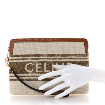 CELINE Jacquard Striped Calfskin Striped Small Pouch Tobacco Tan
