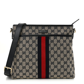 GUCCI GG Supreme Monogram Web Flat Messenger Bag Navy
