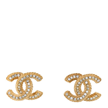 CHANEL Crystal 90's Icon CC Stud Earrings Gold