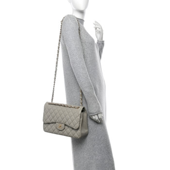 CHANEL Lambskin Quilted Jumbo Double Flap Grey