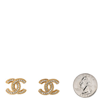 CHANEL Crystal 90's Icon CC Stud Earrings Gold
