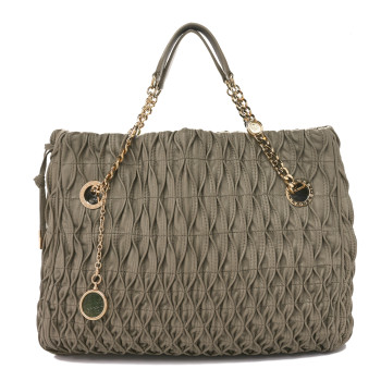 BULGARI Lambskin Pleated Monete Tote Bag Grey
