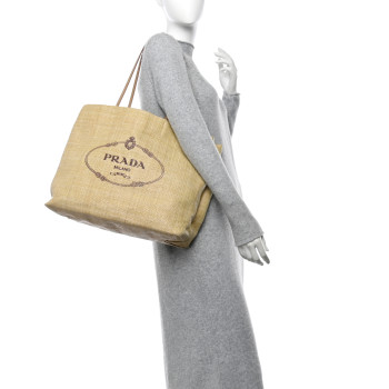 PRADA Raffia Logo Tote Naturale