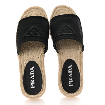 PRADA Canvas Gabardine Triangle Logo Espadrilles Sandals 36 Black