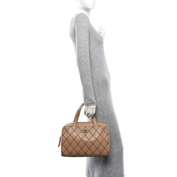 CHANEL Calfskin Wild Stitch Top Handle Bag Beige