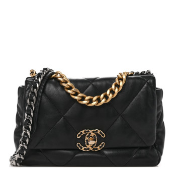 CHANEL Lambskin Quilted Medium Chanel 19 Flap Black