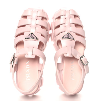 PRADA Foam Rubber Metal Triangle Logo Monolith 55mm Cage Sandals 40 Alabastro