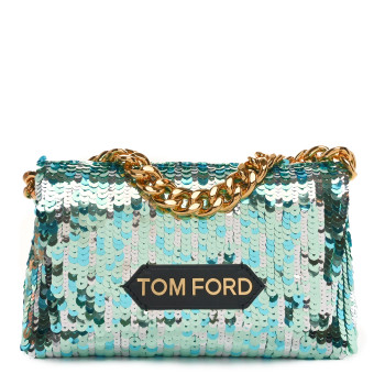TOM FORD Sequin Mini Label Shoulder Bag Aqua Black