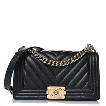 CHANEL Caviar Chevron Quilted Medium Boy Flap Black