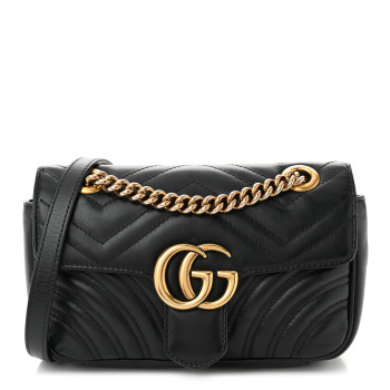 GUCCI Calfskin Matelasse Small GG Marmont Shoulder Bag Black