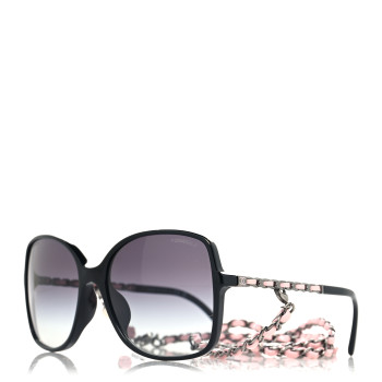 CHANEL Acetate Metal Calfskin Square Chain Sunglasses 5210-Q Black Gray