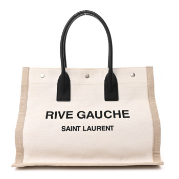 SAINT LAURENT Linen Calfskin Small Rive Gauche Tote Greggio Natural