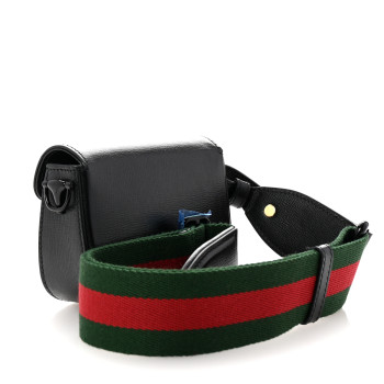 GUCCI Azalea Calfskin Web Monochrome Horsebit 1955 Wallet On Strap Black