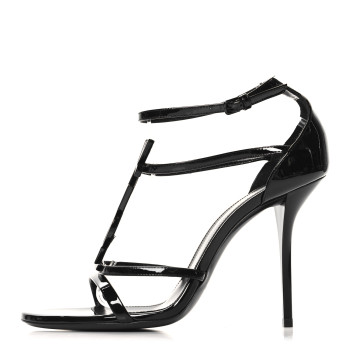 SAINT LAURENT Patent Cassandra 100 Sandals 38 Black