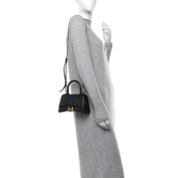 BALENCIAGA Shiny Box Calfskin Hourglass Top Handle Bag XS Black