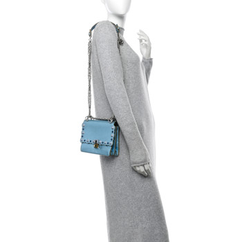 FENDI Vitello Catalan Mirror Scalloped Multi Studded Small Kan I Shoulder Bag Blue