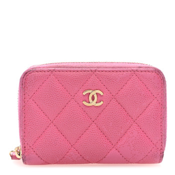CHANEL Caviar Quilted Zip Coin Purse Pink