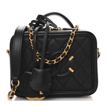 CHANEL Caviar Quilted Small CC Filigree Vanity Case Black