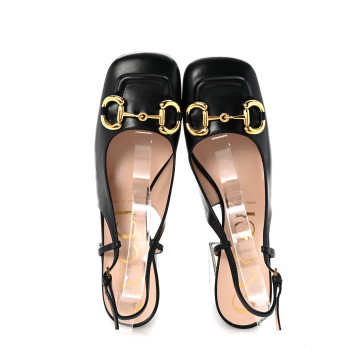 GUCCI Malaga Kid Horsebit 75mm Slingback Pumps 40 Black