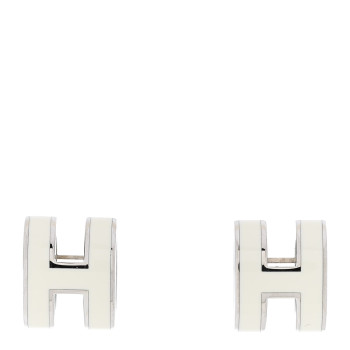 HERMES Palladium Lacquered Mini Pop H Earrings White