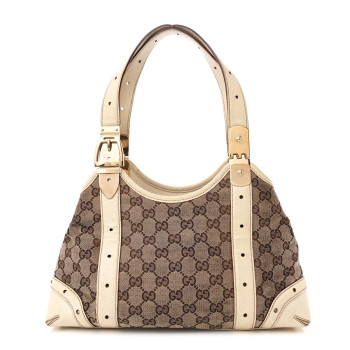 GUCCI Monogram Buckle Shoulder Bag Off White