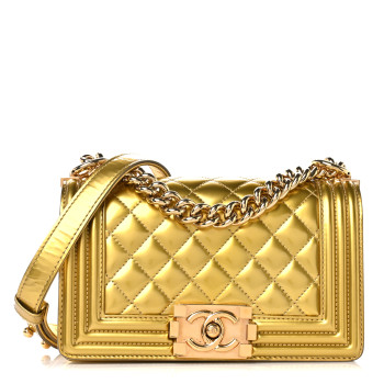 CHANEL Metallic Patent Calfskin Quilted Small Boy Flap Gold CHANEL Metallic Patent Calfskin Quilted Small Boy Flap Gold