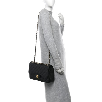 CHANEL Caviar Quilted Jumbo Double Flap Black