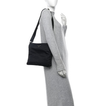 PRADA Nylon Vela Flat Messenger Bag Black