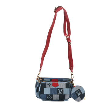 LOUIS VUITTON Denim Damier Monogram Patchwork Multi Pochette Accessories Blue Rouge
