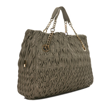 BULGARI Lambskin Pleated Monete Tote Bag Grey