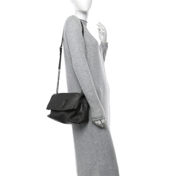 SAINT LAURENT Calfskin Crocodile Embossed Medium West Hollywood Monogram Fold-Over Grey