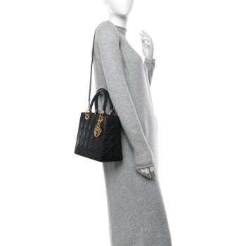 CHRISTIAN DIOR Lambskin Cannage Medium Lady Dior Black