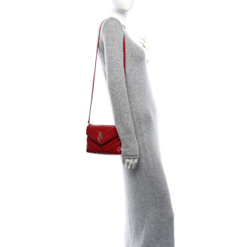 SAINT LAURENT Calfskin Y Quilted Monogram Toy Loulou Crossbody Bag New Lipstick