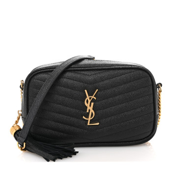 SAINT LAURENT Grain De Poudre Matelasse Monogram Mini Lou Camera Bag Black