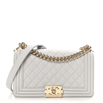 CHANEL Caviar Quilted Medium Boy Flap Light Grey