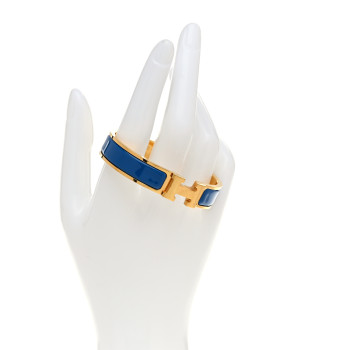HERMES Narrow Enamel Clic Clac H Bracelet PM Bleu Electrique