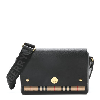 BURBERRY Coated Canvas Calfskin Vintage Check Medium Note Crossbody Bag Black
