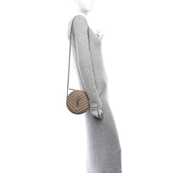 SAINT LAURENT Grain De Poudre Matelasse Chevron Quilted Round Vinyle Camera Bag Dark Beige