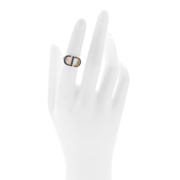 CHRISTIAN DIOR Metal Crystal CD Ring S Gold Blue