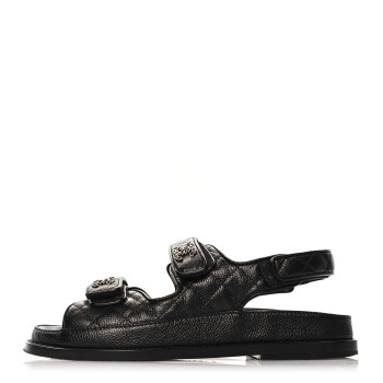 CHANEL Grained Calfskin Velcro Dad Sandals 37 Black