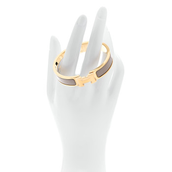 HERMES Enamel Narrow Clic Clac H Bracelet PM Marron Glace