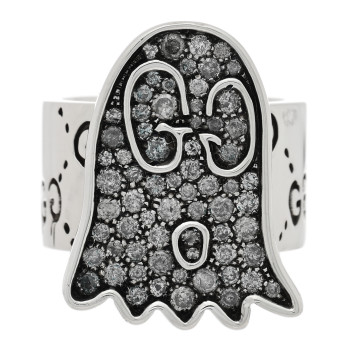 GUCCI Sterling Silver Grey Diamond GucciGhost Ghost Ring 53 6.25