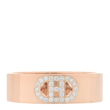 HERMES 18K Rose Gold Diamond PM H D'Ancre Ring 51 5.75