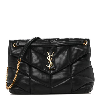 SAINT LAURENT Lambskin Quilted Medium Loulou Puffer Monogram Chain Satchel Black